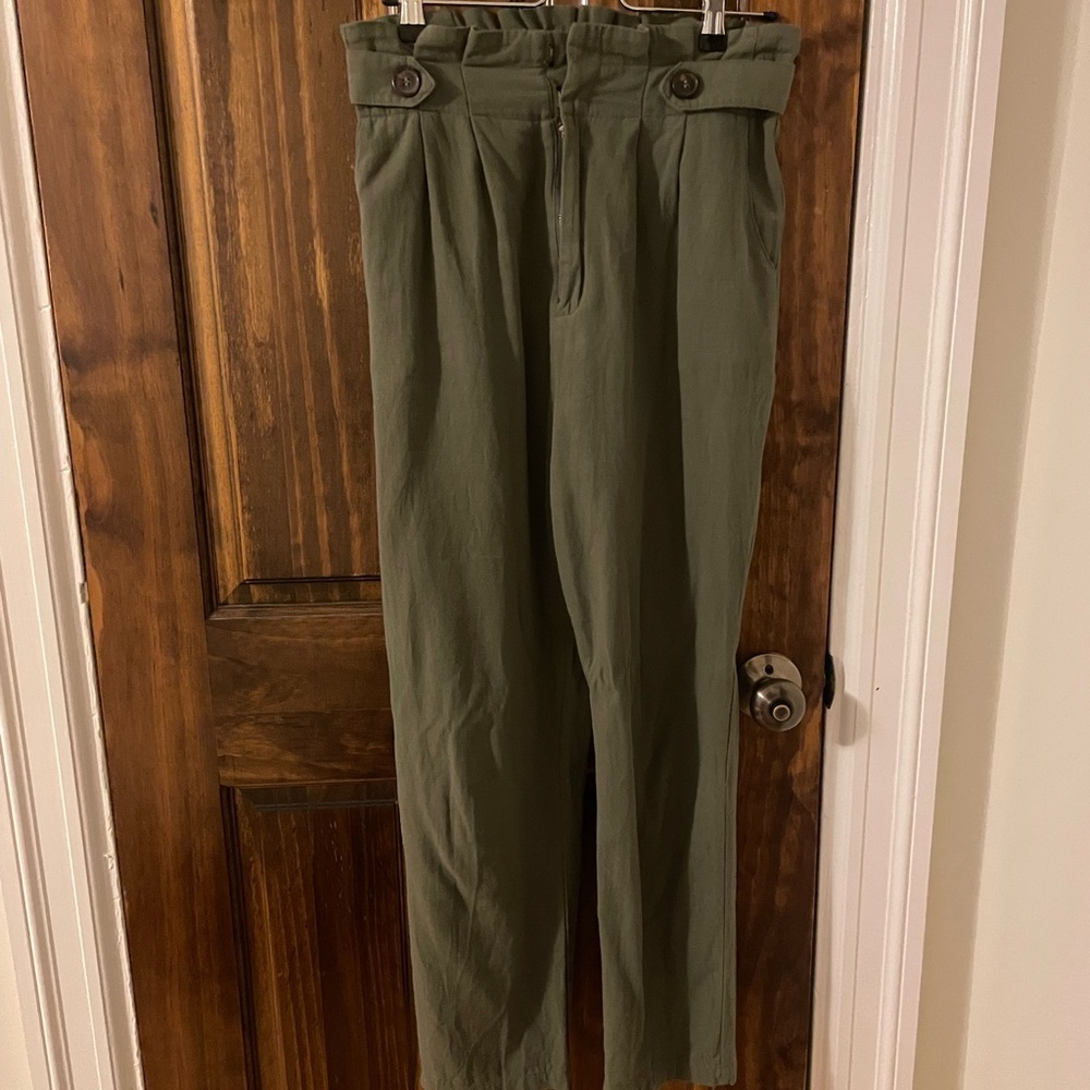 Women’s Olive Green Paperbag Pants